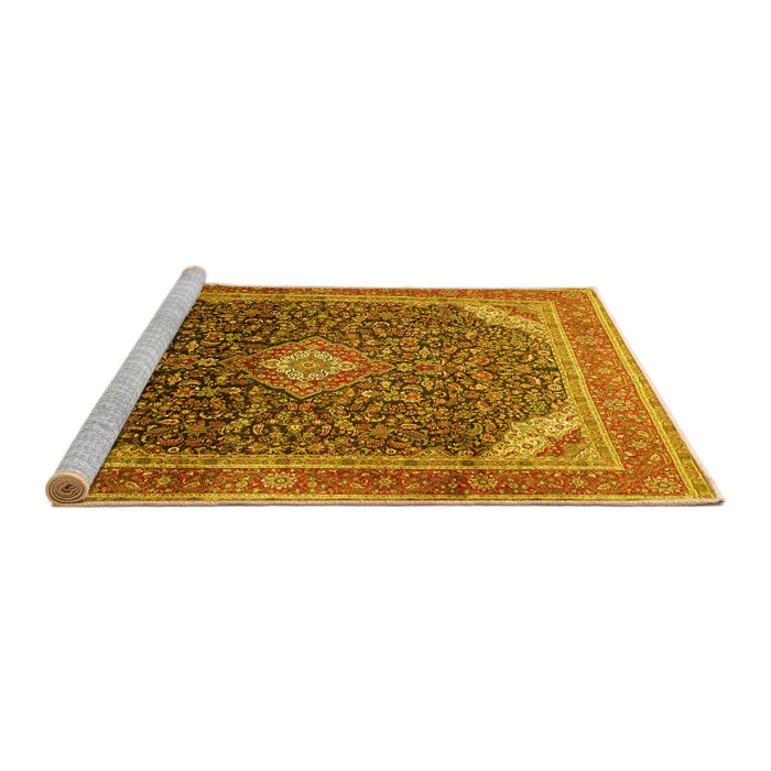 Sideview of Machine Washable Medallion Yellow Traditional Rug, wshtr116yw
