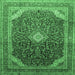 Square Medallion Emerald Green Traditional Rug, tr116emgrn