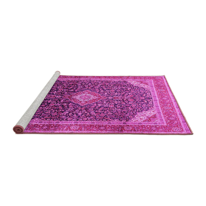 Sideview of Machine Washable Medallion Pink Traditional Rug, wshtr116pnk