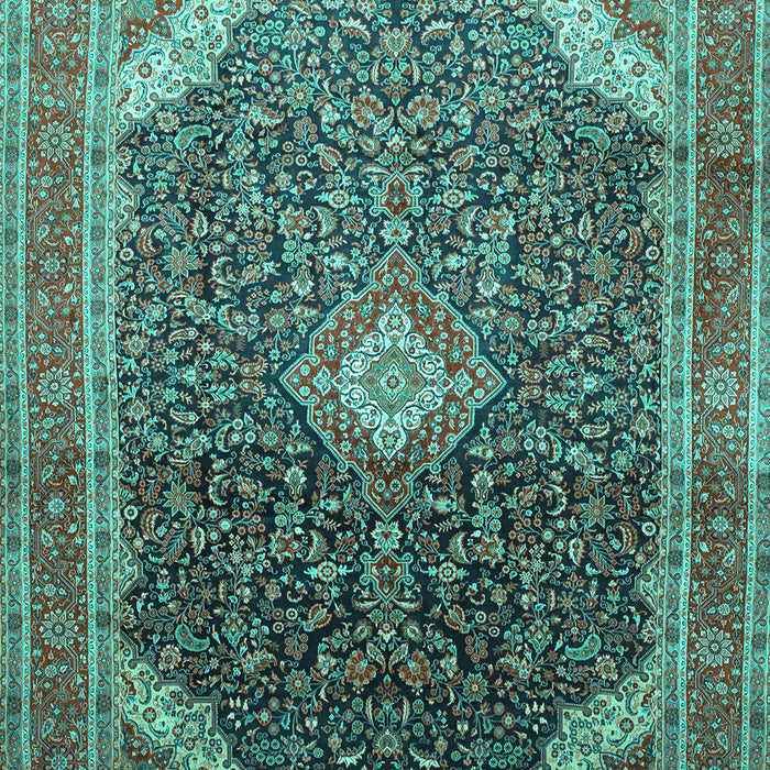 Machine Washable Medallion Turquoise Traditional Area Rugs, wshtr116turq