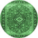 Round Medallion Emerald Green Traditional Rug, tr1170emgrn