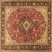 Square Machine Washable Medallion Brown Traditional Rug, wshtr1170brn