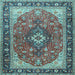 Square Machine Washable Medallion Light Blue Traditional Rug, wshtr1170lblu