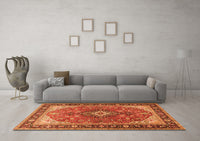 Machine Washable Medallion Orange Traditional Rug, wshtr1170org