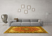 Machine Washable Medallion Yellow Traditional Rug in a Living Room, wshtr1170yw