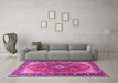 Machine Washable Medallion Pink Traditional Rug in a Living Room, wshtr1170pnk