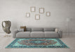 Machine Washable Medallion Light Blue Traditional Rug in a Living Room, wshtr1170lblu