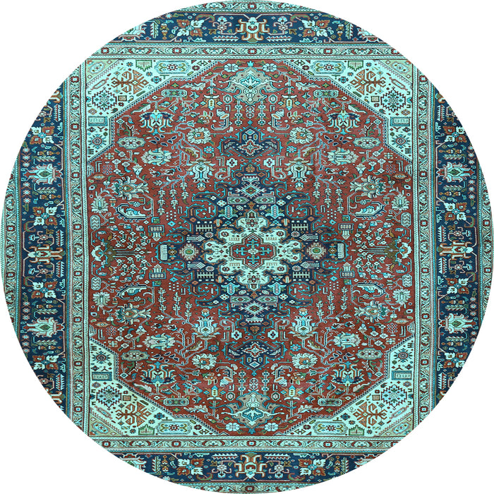 Round Machine Washable Medallion Light Blue Traditional Rug, wshtr1170lblu