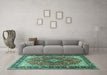 Machine Washable Medallion Turquoise Traditional Area Rugs in a Living Room,, wshtr1170turq