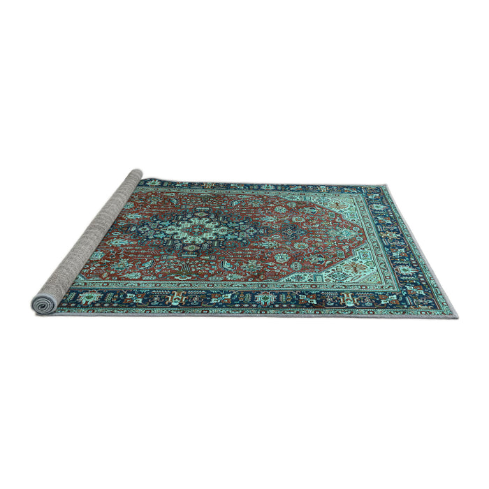 Sideview of Machine Washable Medallion Light Blue Traditional Rug, wshtr1170lblu