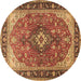 Round Machine Washable Medallion Brown Traditional Rug, wshtr1170brn