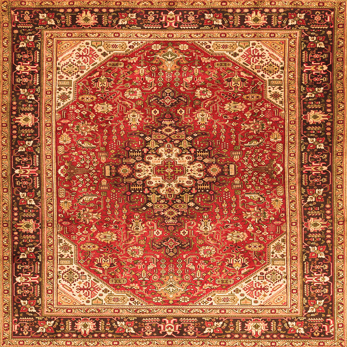 Round Machine Washable Medallion Orange Traditional Area Rugs, wshtr1170org