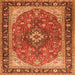 Round Machine Washable Medallion Orange Traditional Area Rugs, wshtr1170org