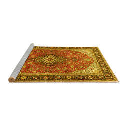 Sideview of Machine Washable Medallion Yellow Traditional Rug, wshtr1170yw