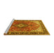 Sideview of Machine Washable Medallion Yellow Traditional Rug, wshtr1170yw