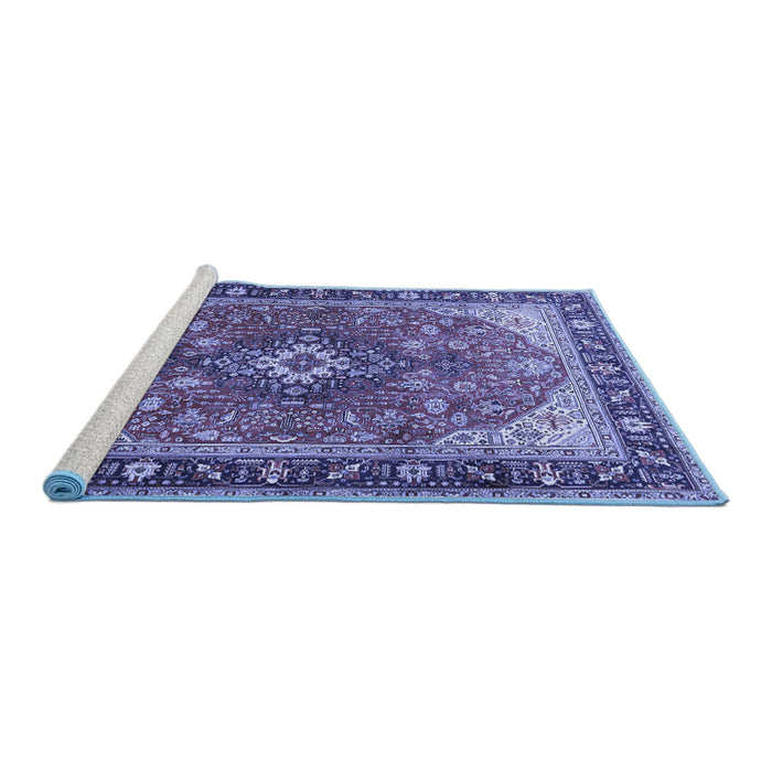 Sideview of Machine Washable Medallion Blue Traditional Rug, wshtr1170blu