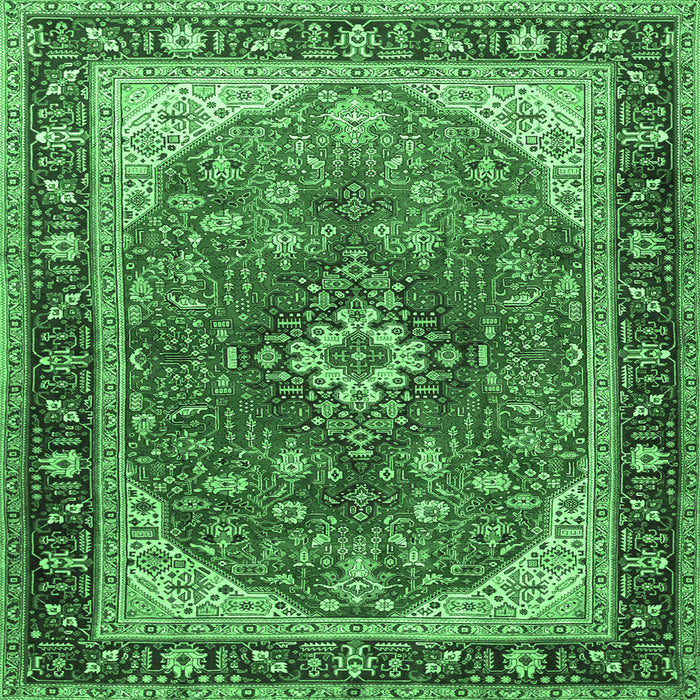 Square Medallion Emerald Green Traditional Rug, tr1170emgrn