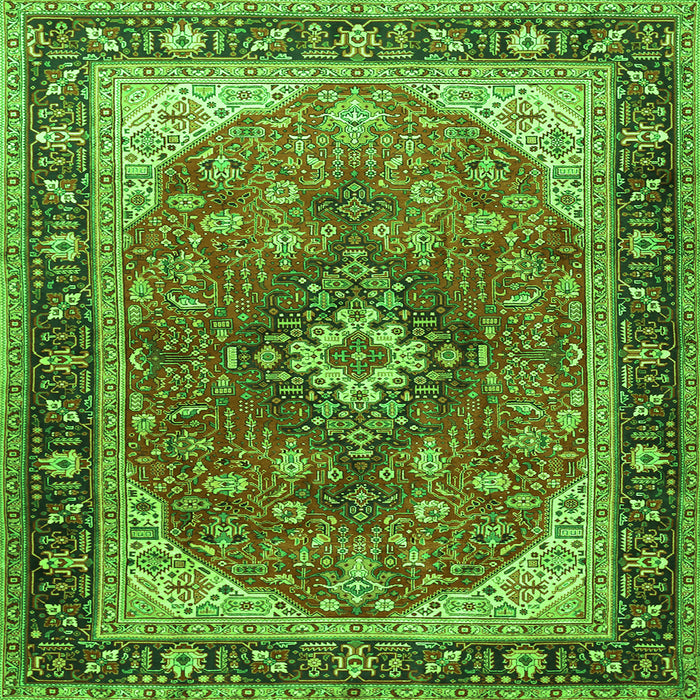 Round Machine Washable Medallion Green Traditional Area Rugs, wshtr1170grn