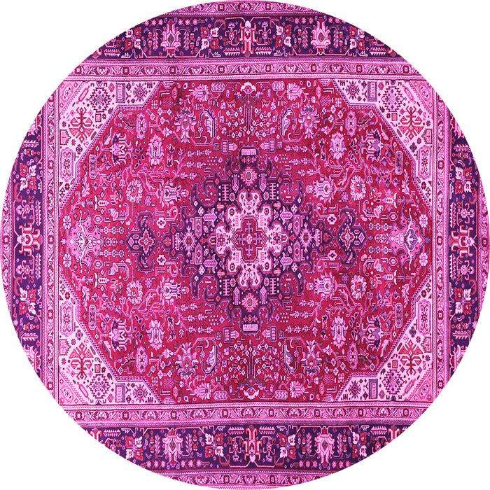 Round Machine Washable Medallion Pink Traditional Rug, wshtr1170pnk
