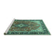 Sideview of Machine Washable Medallion Turquoise Traditional Area Rugs, wshtr1170turq