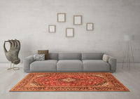 Machine Washable Medallion Orange Traditional Rug, wshtr1171org