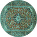 Round Machine Washable Medallion Turquoise Traditional Area Rugs, wshtr1171turq