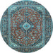 Round Medallion Light Blue Traditional Rug, tr1171lblu