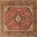 Square Machine Washable Medallion Brown Traditional Rug, wshtr1171brn