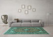 Machine Washable Medallion Turquoise Traditional Area Rugs in a Living Room,, wshtr1171turq