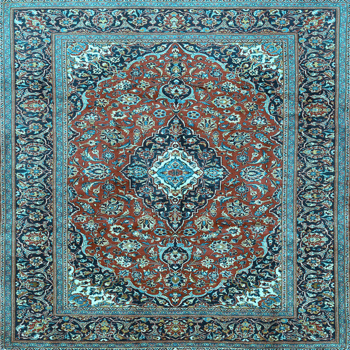 Square Machine Washable Medallion Light Blue Traditional Rug, wshtr1171lblu