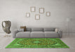 Machine Washable Medallion Green Traditional Area Rugs in a Living Room,, wshtr1171grn