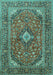 Machine Washable Medallion Turquoise Traditional Area Rugs, wshtr1171turq