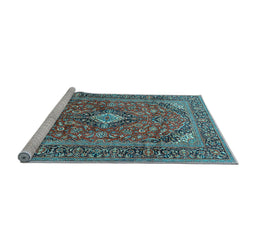 Sideview of Machine Washable Medallion Light Blue Traditional Rug, wshtr1171lblu
