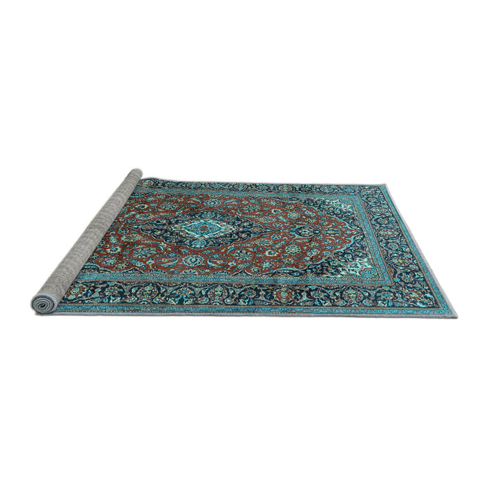 Sideview of Machine Washable Medallion Light Blue Traditional Rug, wshtr1171lblu