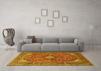 Machine Washable Medallion Yellow Traditional Rug, wshtr1171yw