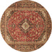 Round Machine Washable Medallion Brown Traditional Rug, wshtr1171brn