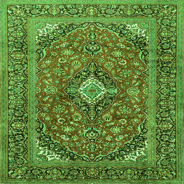 Round Machine Washable Medallion Green Traditional Area Rugs, wshtr1171grn