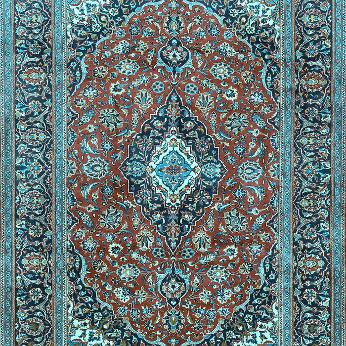 Machine Washable Medallion Light Blue Traditional Rug, wshtr1171lblu