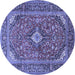 Round Machine Washable Medallion Blue Traditional Rug, wshtr1171blu