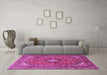 Machine Washable Medallion Pink Traditional Rug in a Living Room, wshtr1171pnk