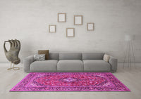 Machine Washable Medallion Pink Traditional Rug, wshtr1171pnk