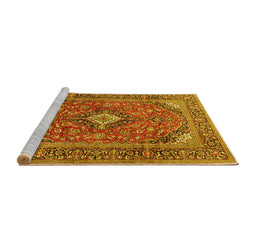 Sideview of Machine Washable Medallion Yellow Traditional Rug, wshtr1171yw