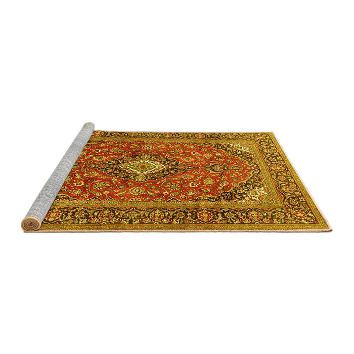 Sideview of Machine Washable Medallion Yellow Traditional Rug, wshtr1171yw
