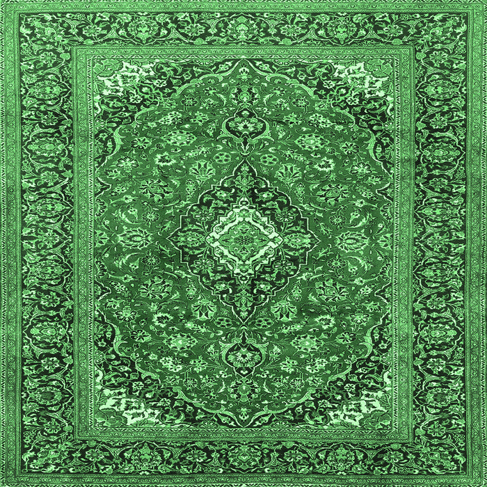 Square Machine Washable Medallion Emerald Green Traditional Area Rugs, wshtr1171emgrn