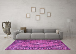 Machine Washable Medallion Purple Traditional Area Rugs in a Living Room, wshtr1172pur