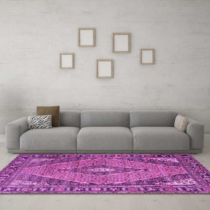 Machine Washable Medallion Purple Traditional Area Rugs in a Living Room, wshtr1172pur