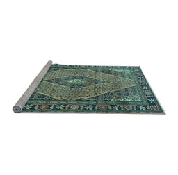 Sideview of Machine Washable Medallion Light Blue Traditional Rug, wshtr1172lblu