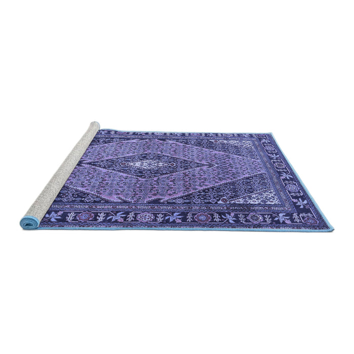 Sideview of Machine Washable Medallion Blue Traditional Rug, wshtr1172blu