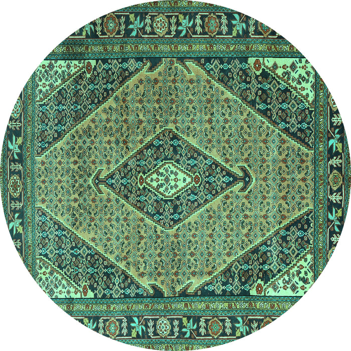 Round Medallion Turquoise Traditional Rug, tr1172turq