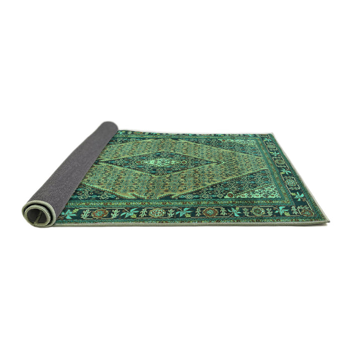 Sideview of Medallion Turquoise Traditional Rug, tr1172turq
